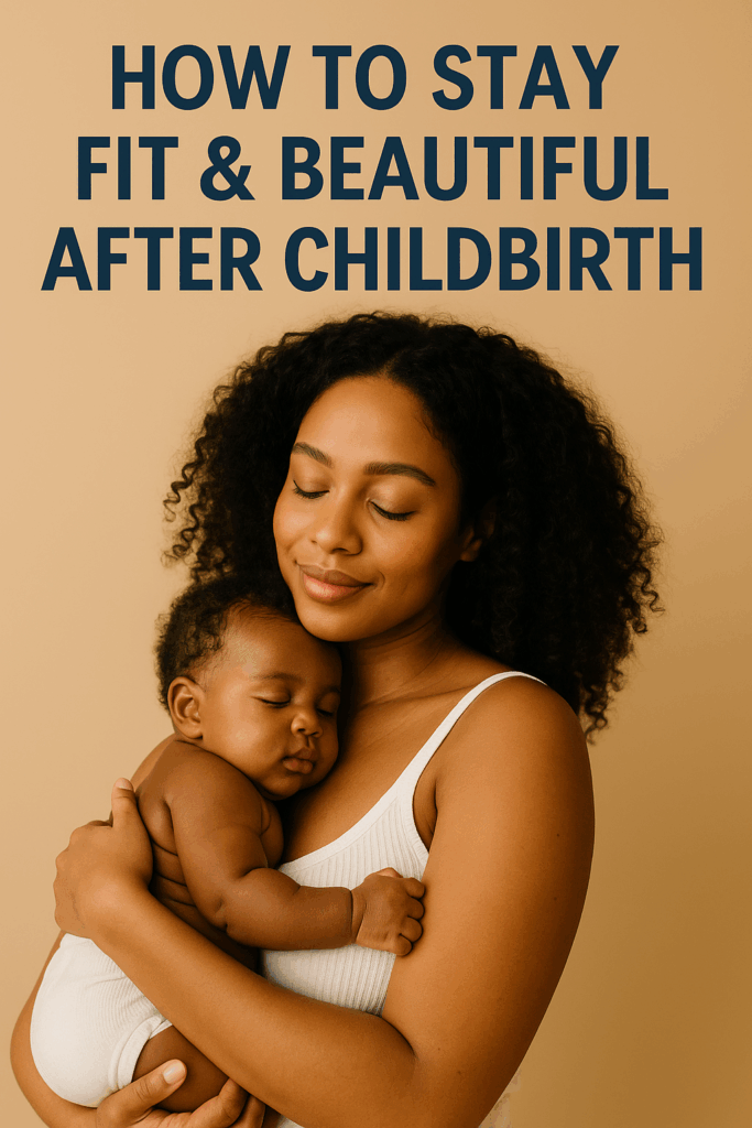 New mother practicing gentle exercises to stay fit and beautiful after childbirth  